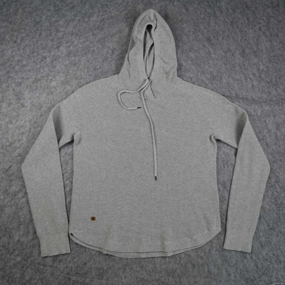 Ralph Lauren Hoodie Women Large Grey Waffle Knit Cotton Sweatshirt Pullover